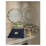 2 EGG PLATES AND 2 DISHES ONE PEDESTAL