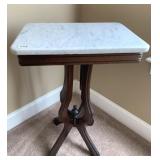 VICTORIAN WHITE MARBLE TOP TABLE 19" W X 13" D X