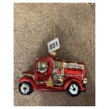 GLASS FIRE TRUCK ORNAMENT