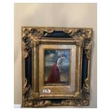 VICTORIAN LADY GOLFING PAINTED ON BOARD 12.5" X