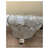 ETCHED CRYSTAL BOWL W/ SILVERPLATE STAND GREAT