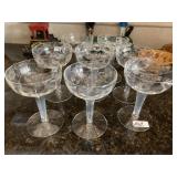 8 ETCHED CHAMPAGNE GLASSES