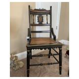 CANED SEAT CHAIR W/ HIP RAILS BLACK AND GOLD