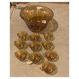 GRAPE PATTERN PUNCH BOWL AND 10 GLASSES
