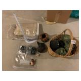 BASKET W/ ARTIFICIAL PLANTS, PUMPKIN CANDLE