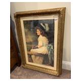 GIRL W/ BLUE BOW PRINT 30" X 22" GOLD GESSO FRAME