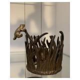 5" H BRASS BEAR ON BRANCH WROUGHT IRON