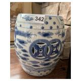 GARDEN SEAT BLUE/WHITE 10" H