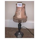 METAL CANDLE STICK LAMP W/ FRINGE SHADE