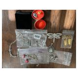 CRYSTAL NECKLACE EARRINGS, 2 STUDS EARRINGS AND