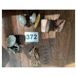 2 PAIRS UNUSUAL EARRINGS, 2 PINS, AND CLIP