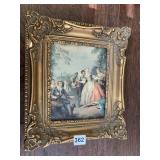 COURTING SCENE ON BOARD ORNATE FRAME 12" X 14"