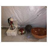 CANDLE, POTTERY BOWL, ROSE ORNAMENT