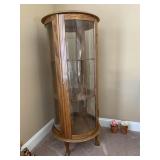 OAK ROUND CURIO CABINET 48" H X 24" ROUND CARVED