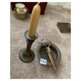 ANTLER BRASS LETTER OPENER, CANDLESTICK, CANDLE