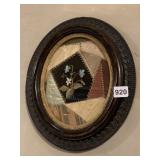 ANTIQUE FRAME W/ 1887 CRAZY QUILT PATCH, FLOWERS