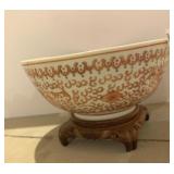 JAPAN BOWL W/ WOOD PEDESTAL HAS ROUND DRILLING ON