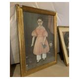 GIRL HOLDING PER DOLL PRINT W/ CAT AT HER FEET