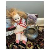 DOLL, DOUBLE HANDLE VASE, RED/WHITE DRESS