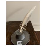 PEWTER INK WELL W/ FEATHER QUILL