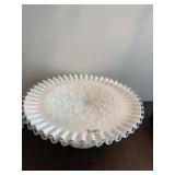 MILK GLASS PEDESTAL 5" H X 11" RUFFLE EDGE CAKE