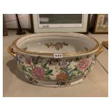 DOUBLE HANDLE PLANTER 8" H X 23" OVAL FLORAL