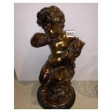 BRONZE FINISH METAL CHILD W/ CAT 14" H