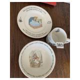 PETER RABBIT, BOWL PLATE AND CUP BEATRIX POTTERY
