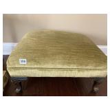 VELVET FOOT STOOL CARVED WOOD LEGS 22" X 18" X