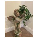 CHERUB HOLDING URN W/ IVY PLANTER 23" H