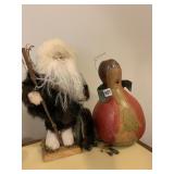 SANTA W/ FUR AND HAND PAINTED GORD 13" H