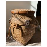 19" H BASKET W/ LID AND WOOD TRIM