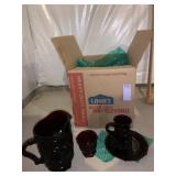 AVON RUBY PITCHER AND GLASS SET 10 PLATES, 6