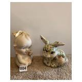BABY PORCELAIN FIGURE AND RABBIT BANK
