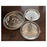 SILVERPLATE 3 TRAYS, LIFTER, BUTTER KNIFE ETC.