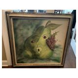43" X 43" FRAMED PEARS AND GRAPES PAINTED ON