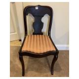 ARMLESS ANTIQUE CHAIR W/ STRIPPED UPHL.