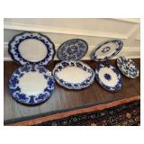 FLOW BLUE PLATE INCL. 1 OVAL JOHNSON BROTHERS & 6