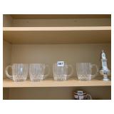 4 GLASS MUGS, FOOTED SHAKER