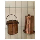 TWO COPPER PIECES STEIN 6" H AND 4" H PAIL W/ LID