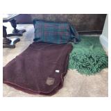 RALPH LAUREN BURGUNDY BLANKET, GREEN BLANKET W/
