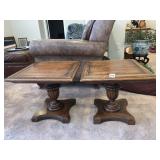 OAK SIDE TABLES CARVED CENTER PEDESTAL 17" H X