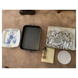 PLASTIC PLATES, SILVERWARE ROASTING PAN