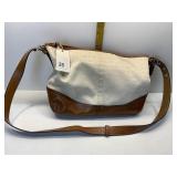 LARGE COACH SIGNATURE PURSE, CREAM WITH LEATHER