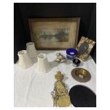 LAMP SHADES, TASSEL, PRINT, PICTURE FRAMES, BRASS