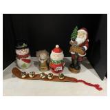 SNOWMAN & SANTA SMALL CANISTER, SLEIGH BELLS,