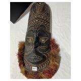 CARVED MASK WITH FRINGE 24" L X 9" W - SHEELL