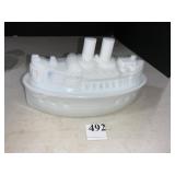 ATTERBURY MILK GLASS COVERED BATTLESHIP