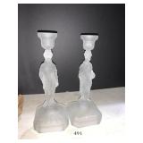 FROSTED VALLERYSTHAL GODDESS CANDLESTICKS 10" H