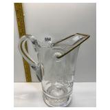 ETCHED WATER PITCHER, CHIP AT BASE